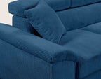 Baoji - 5-Seater Convertible Corner Sofa With Headrests And Storage - Corduroy - Blue