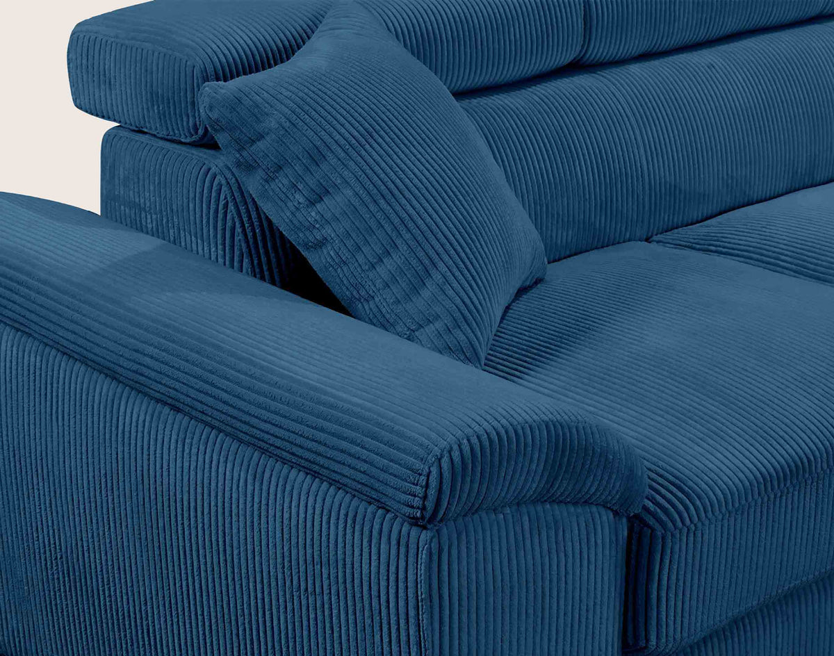 Baoji - 5-Seater Convertible Corner Sofa With Headrests And Storage - Corduroy - Blue