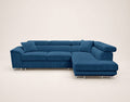 Baoji - 5-Seater Convertible Corner Sofa With Headrests And Storage - Corduroy - Blue
