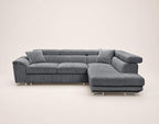 Baoji - 5-Seater Corner Sofa Bed With Headrests And Storage - Corduroy - Grey