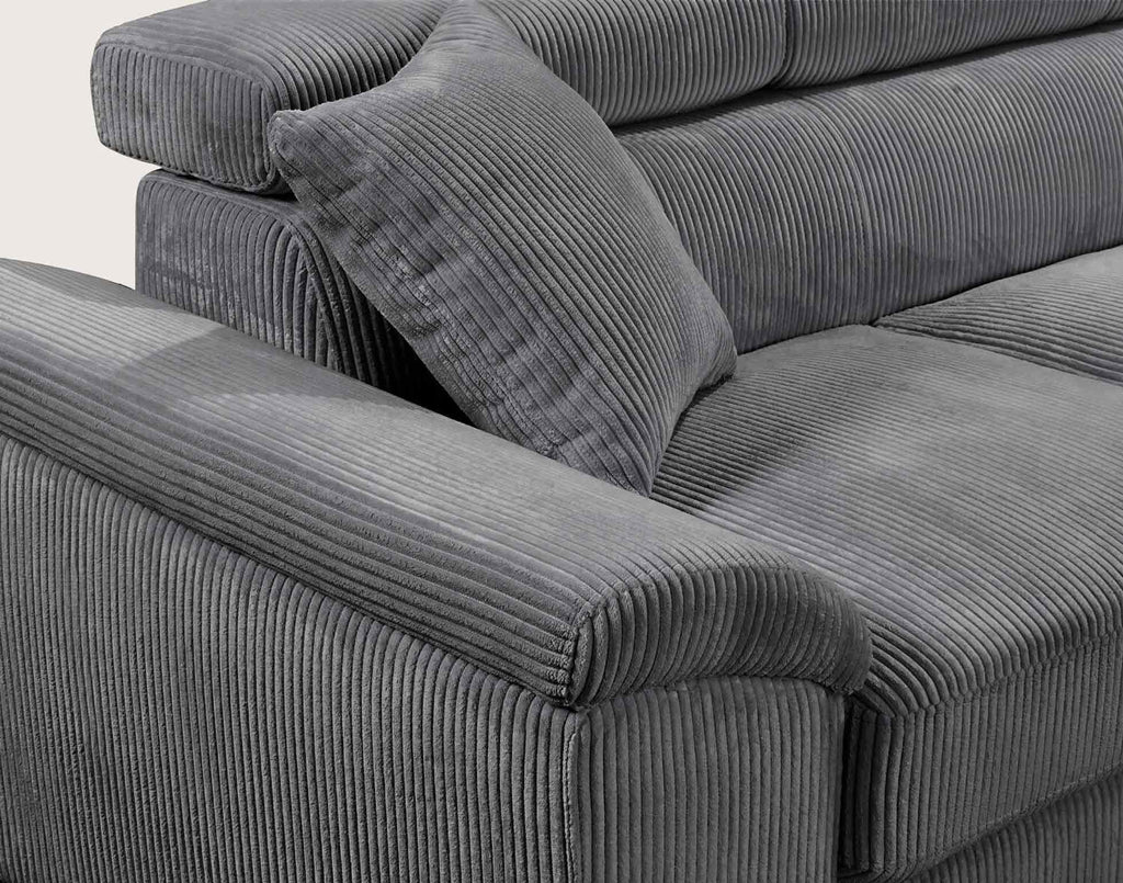 Baoji - 5-Seater Corner Sofa Bed With Headrests And Storage - Corduroy - Grey