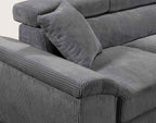 Baoji - 5-Seater Corner Sofa Bed With Headrests And Storage - Corduroy - Grey
