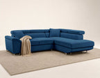 Baoji - 5-Seater Convertible Corner Sofa With Headrests And Storage - Corduroy - Blue