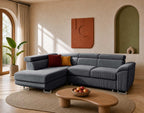 Baoji - 5-Seater Corner Sofa Bed With Headrests And Storage - Corduroy - Grey
