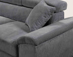 Baoji - 5-Seater Corner Sofa Bed With Headrests And Storage - Corduroy - Grey