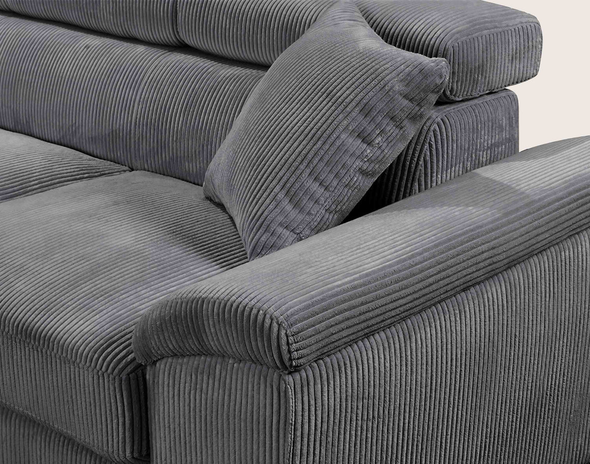 Baoji - 5-Seater Corner Sofa Bed With Headrests And Storage - Corduroy - Grey