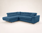 Baoji - 5-Seater Convertible Corner Sofa With Headrests And Storage - Corduroy - Blue