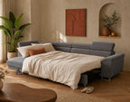 Baoji - 5-Seater Corner Sofa Bed With Headrests And Storage - Corduroy - Grey