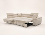 Baoji - Sofá Rinconero 5 Plazas Convertible Con Reposacabezas Y Arcón - Pana - Beige