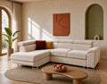 Baoji - Sofá Rinconero 5 Plazas Convertible Con Reposacabezas Y Arcón - Pana - Beige