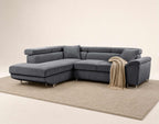 Baoji - 5-Seater Corner Sofa Bed With Headrests And Storage - Corduroy - Grey