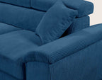 Baoji - 5-Seater Convertible Corner Sofa With Headrests And Storage - Corduroy - Blue