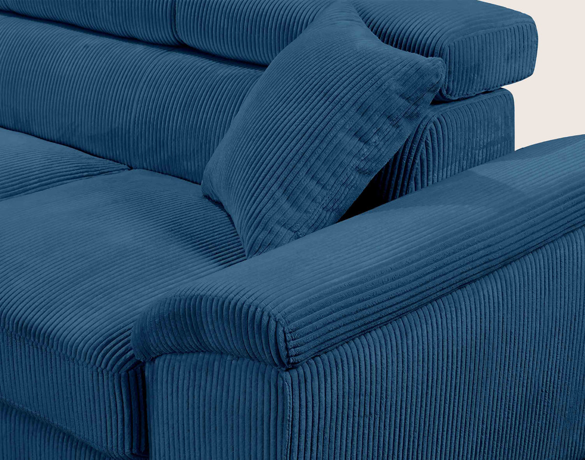 Baoji - 5-Seater Convertible Corner Sofa With Headrests And Storage - Corduroy - Blue