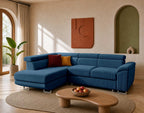 Baoji - 5-Seater Convertible Corner Sofa With Headrests And Storage - Corduroy - Blue