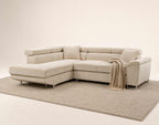 Baoji - Sofá Rinconero 5 Plazas Convertible Con Reposacabezas Y Arcón - Pana - Beige