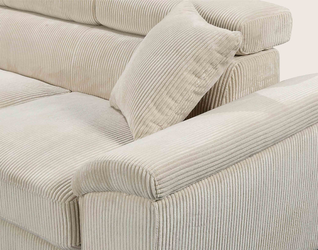 Baoji - Sofá Rinconero 5 Plazas Convertible Con Reposacabezas Y Arcón - Pana - Beige