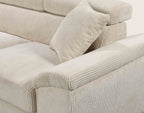 Baoji - Sofá Rinconero 5 Plazas Convertible Con Reposacabezas Y Arcón - Pana - Beige