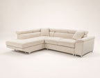 Baoji - Sofá Rinconero 5 Plazas Convertible Con Reposacabezas Y Arcón - Pana - Beige