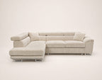 Baoji - Sofá Rinconero 5 Plazas Convertible Con Reposacabezas Y Arcón - Pana - Beige
