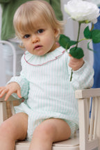 Barboteuse Castille Rayée - Bébé Fille - Ecru & Mint