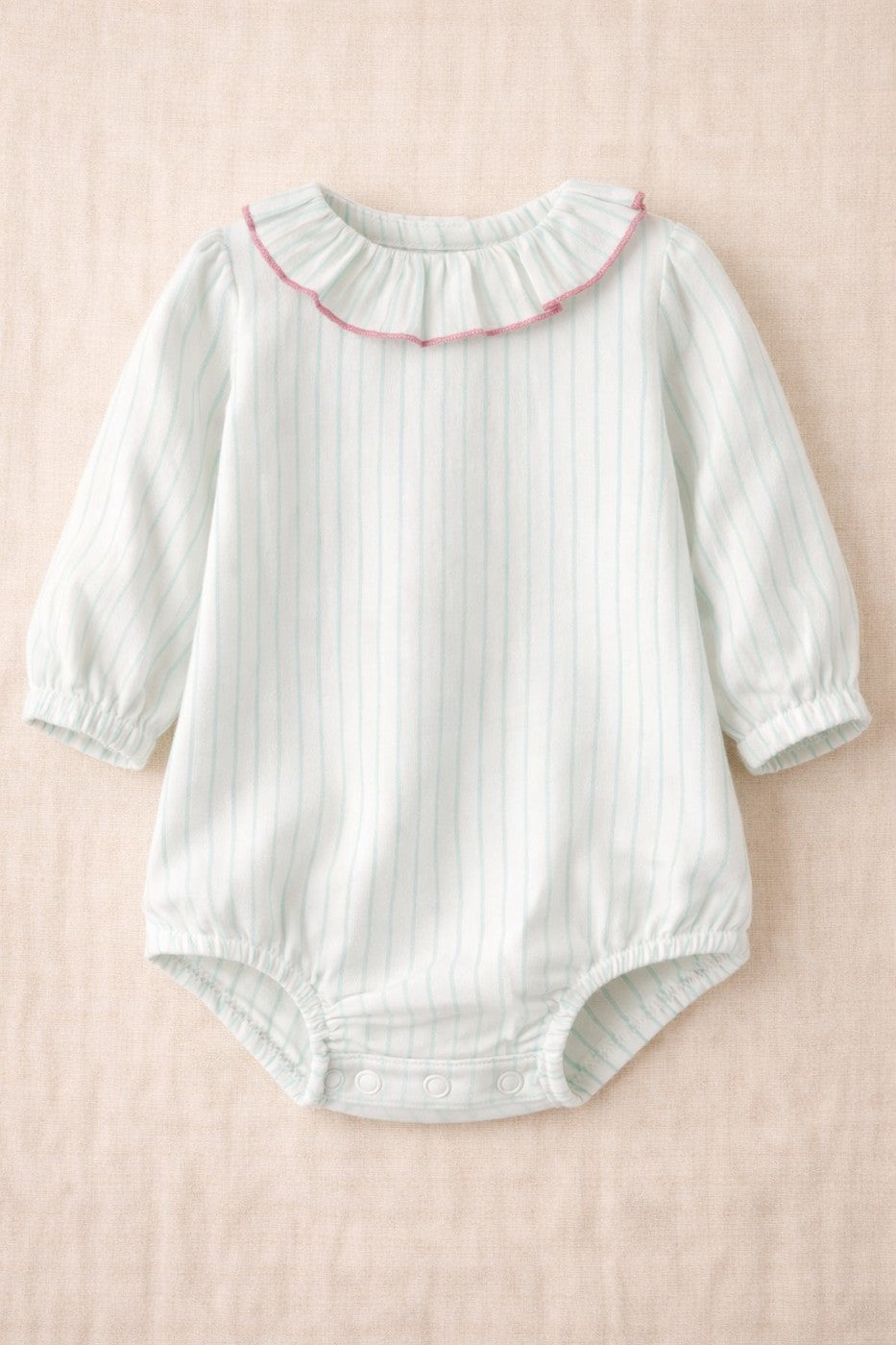 Barboteuse Castille Rayée - Bébé Fille - Ecru & Mint