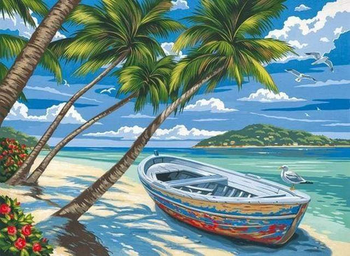 peinture par numéros | Barque sous les Cocotiers | bateaux facile paysages | FiguredArt