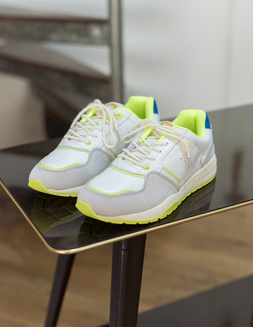 Basile Low Sneakers - Leather Blanc And Fluo