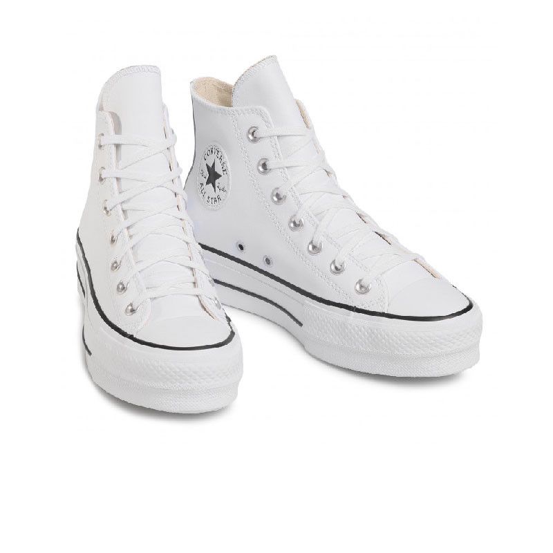 Zapatillas altas de piel con plataforma - Blanco