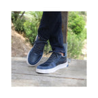 Baskets Léo Cuir Bleu - Homme