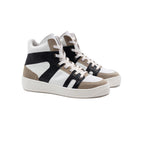 Baskets Montantes Cuir Blanc Noir - Femme