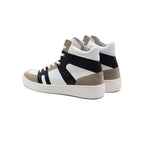 Baskets Montantes Cuir Blanc Noir - Femme