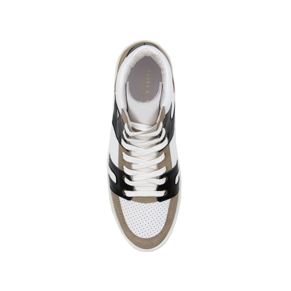 Baskets Montantes Cuir Blanc Noir - Femme