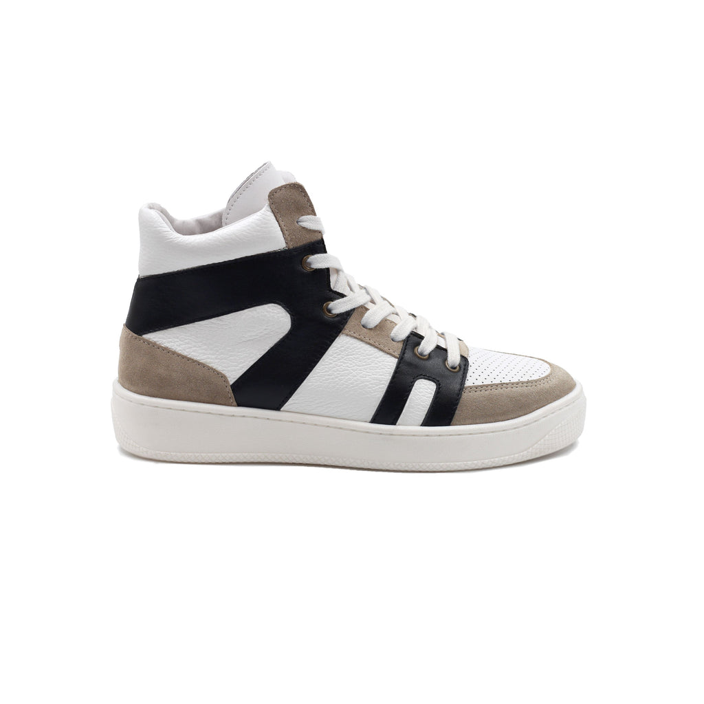 Baskets Montantes Cuir Blanc Noir - Femme