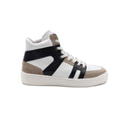 Baskets Montantes Cuir Blanc Noir - Femme