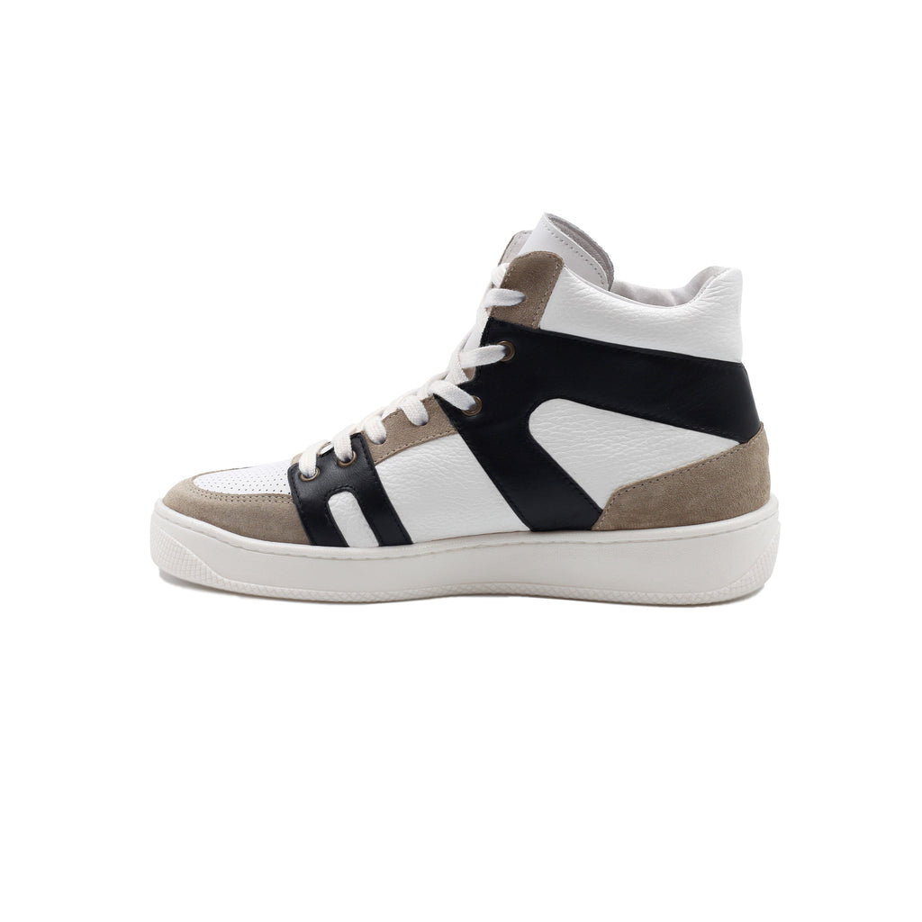 Baskets Montantes Cuir Blanc Noir - Femme