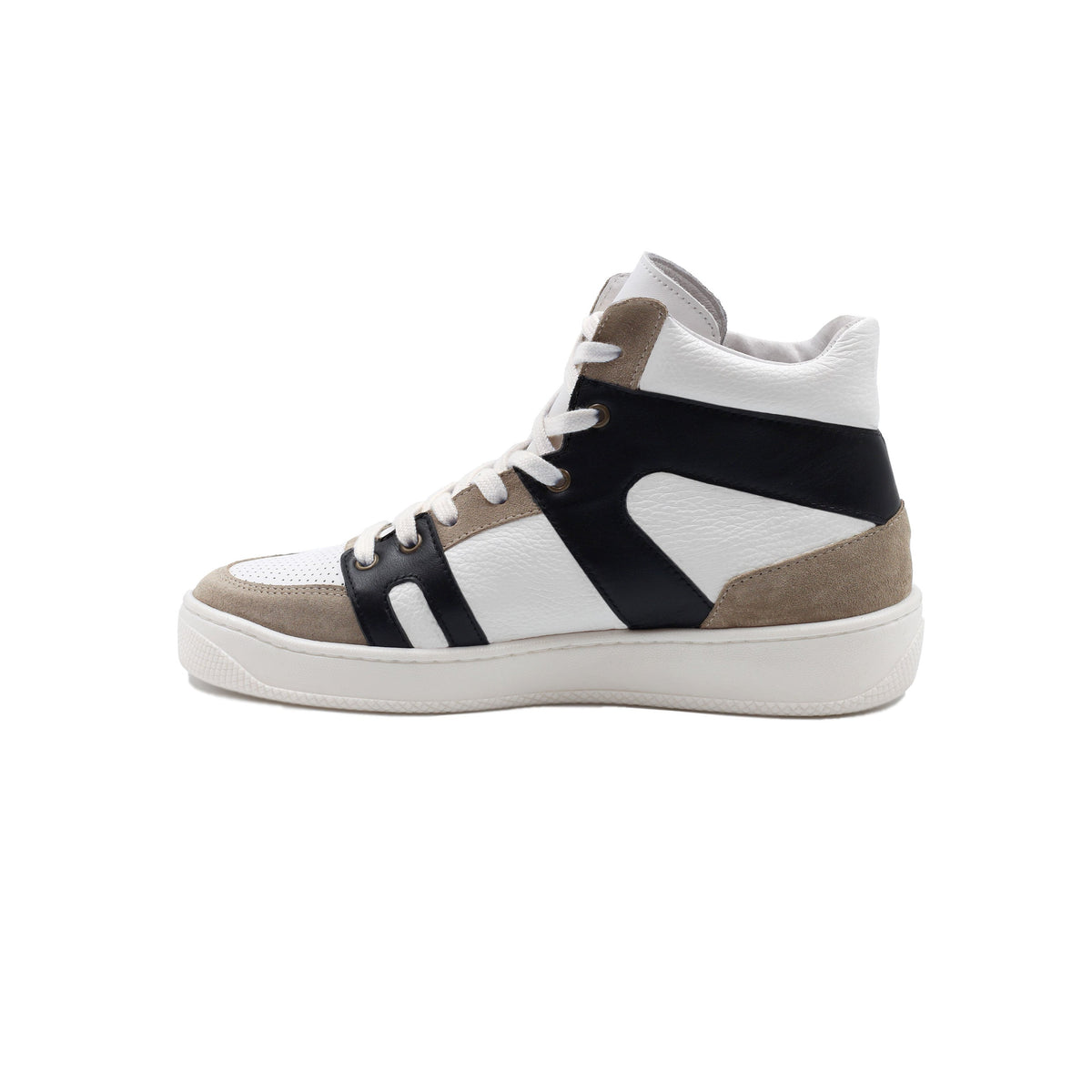 Baskets Montantes Cuir Blanc Noir - Femme