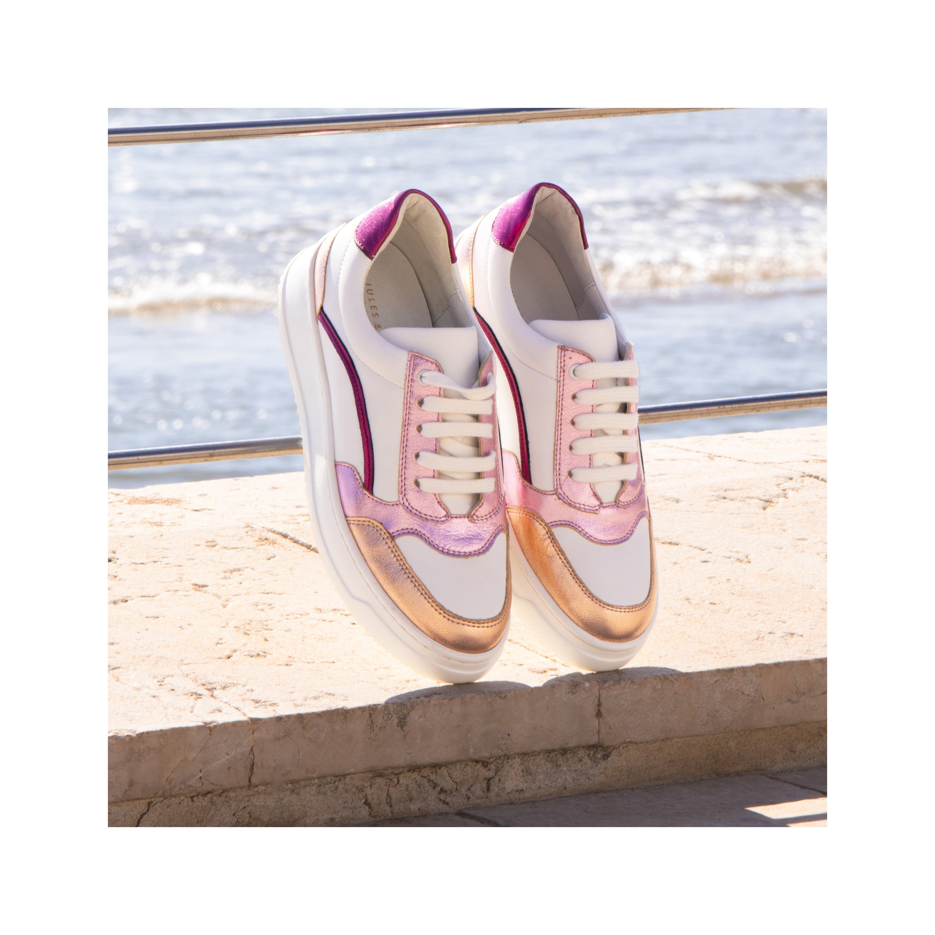 White Pink Leather Vintage Trainers - Women