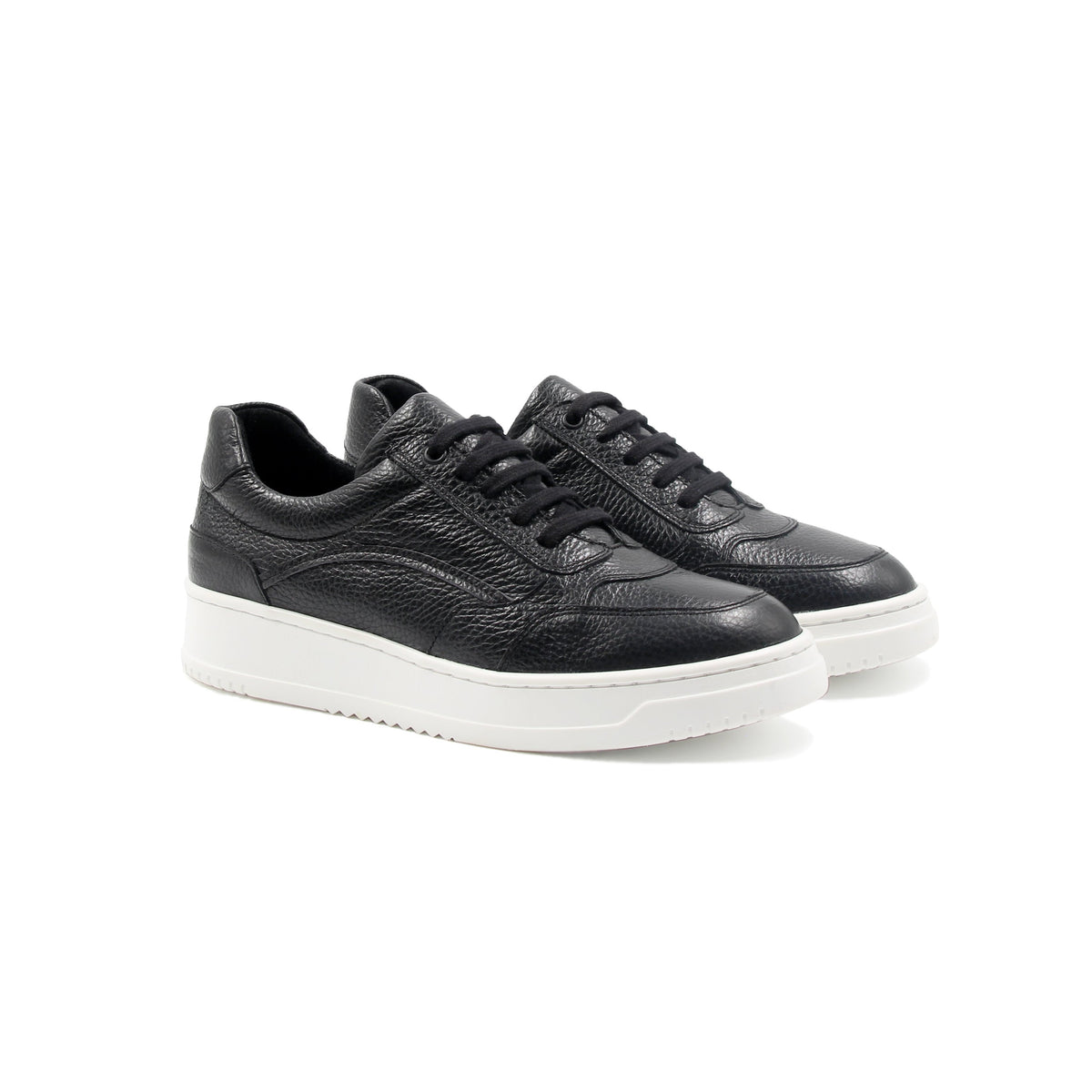 Baskets Vintage Cuir Grainé Noir - Femme