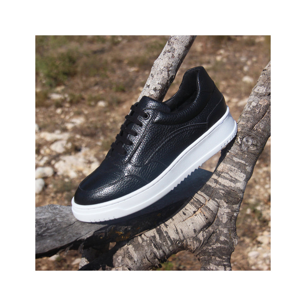 Baskets Vintage Cuir Grainé Noir - Femme