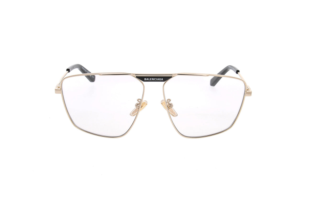 Luxury Eyewear – Lunettes De Soleil - Balenciaga, vue de face de lunettes de vue à monture métallique dorée