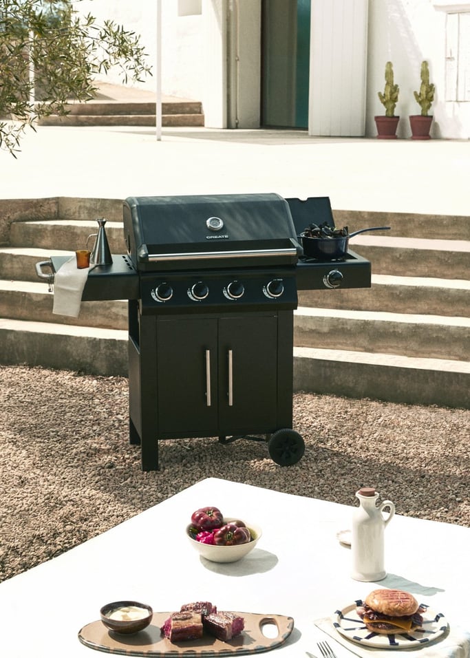 BBQ Gas Burner Pro - Gas Barbecue With Side Burner & Side Table - Black