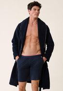 Robe De Chambre Chaude Homme Bleu Marine Avec Col Châle - Devy En Polaire Marine