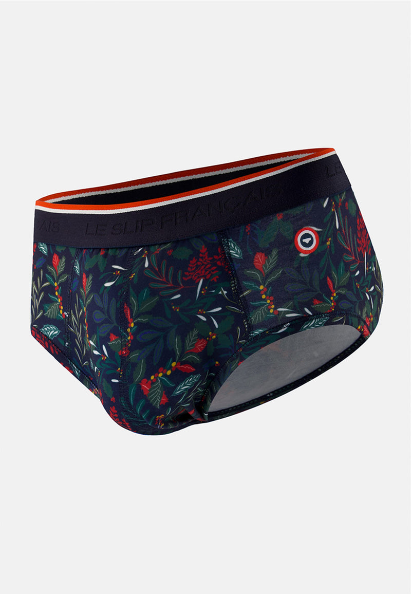 Slip Bleu Marine À Motif Houx - Terrible Houx Marbre Vert