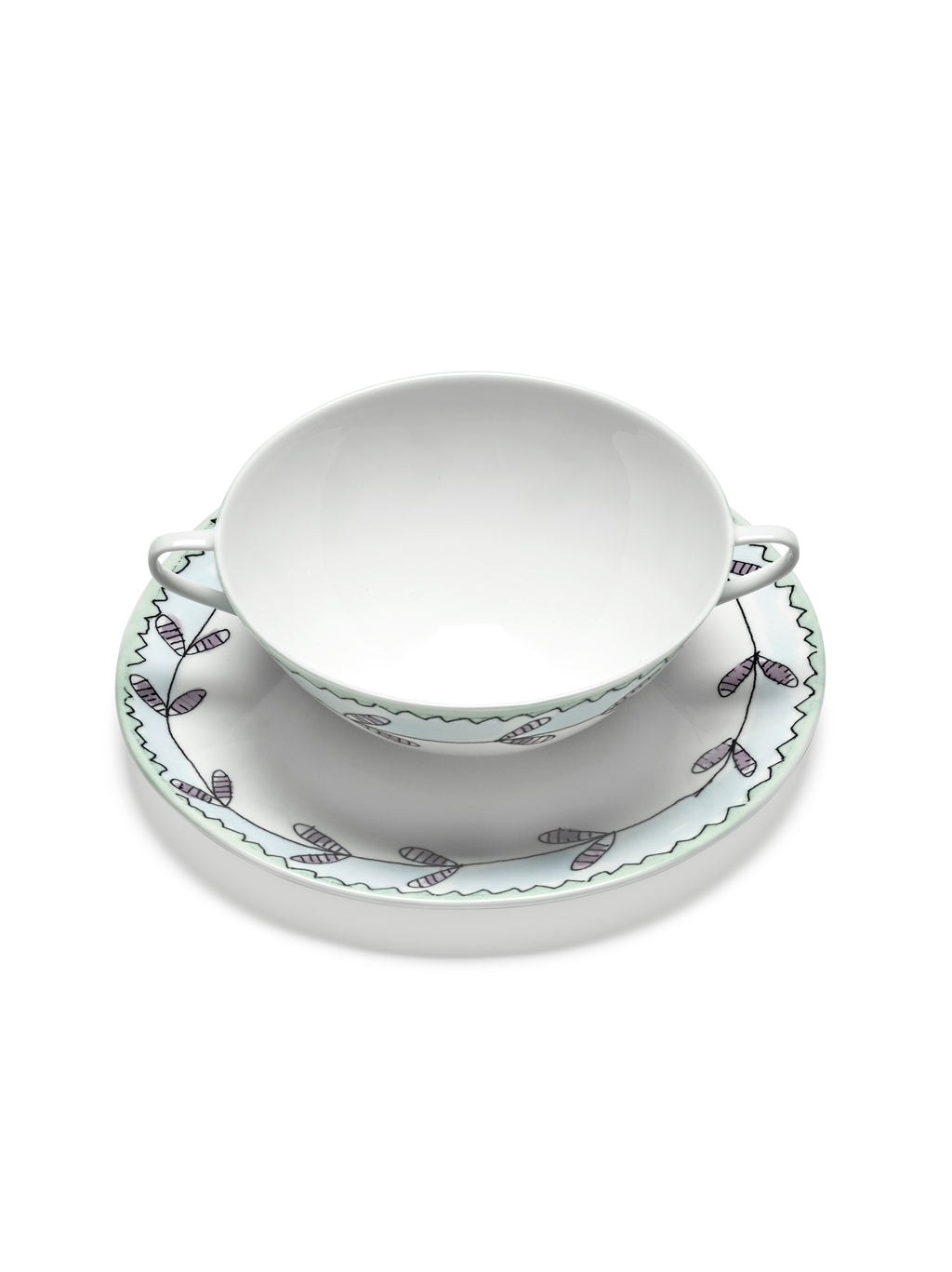 Midnight Flowers – 2er-Set Bouillontassen + Untertassen – Bone-China-Porzellan – Blossom Milk