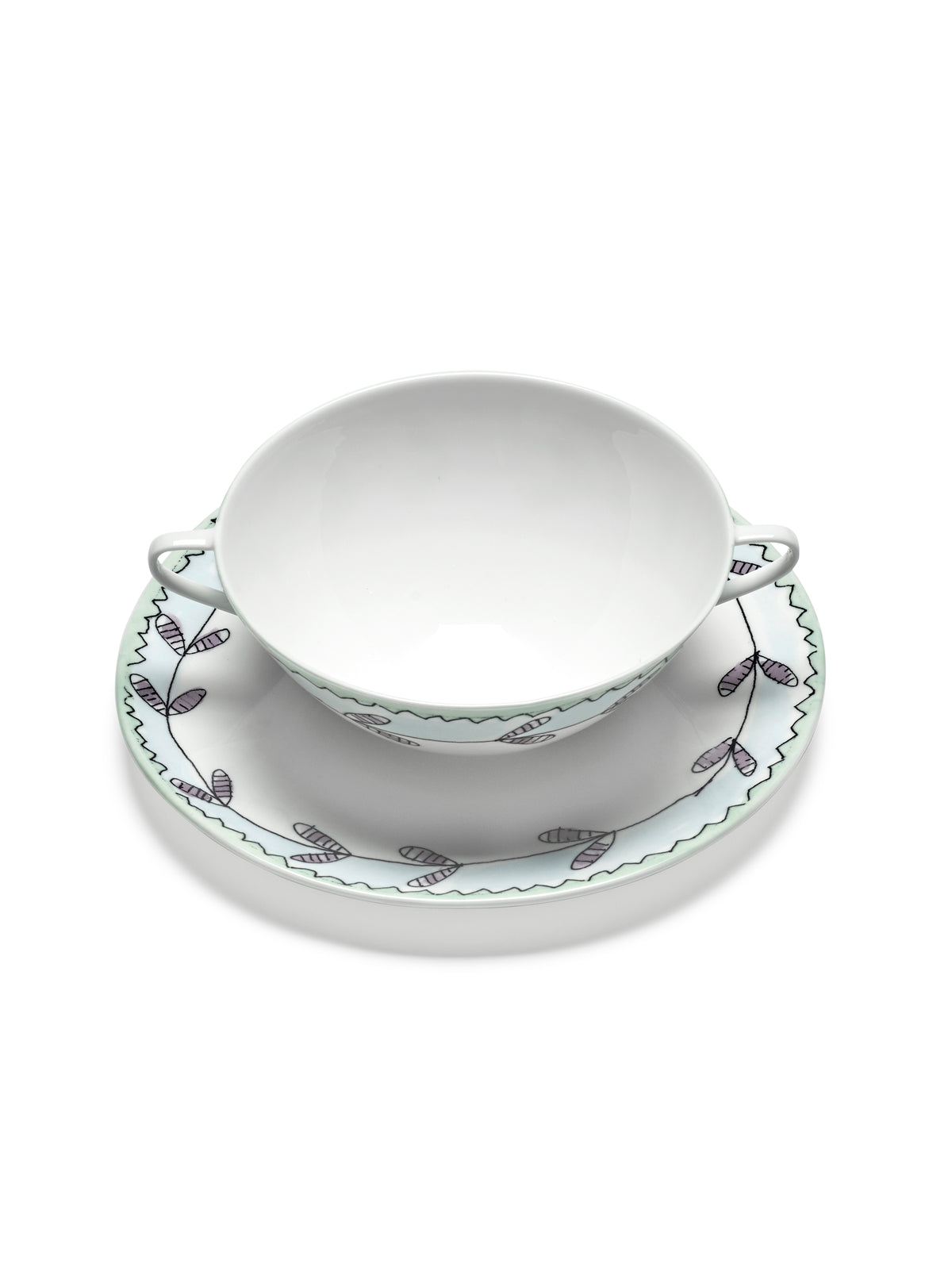 Midnight Flowers – 2er-Set Bouillontassen + Untertassen – Bone-China-Porzellan – Blossom Milk