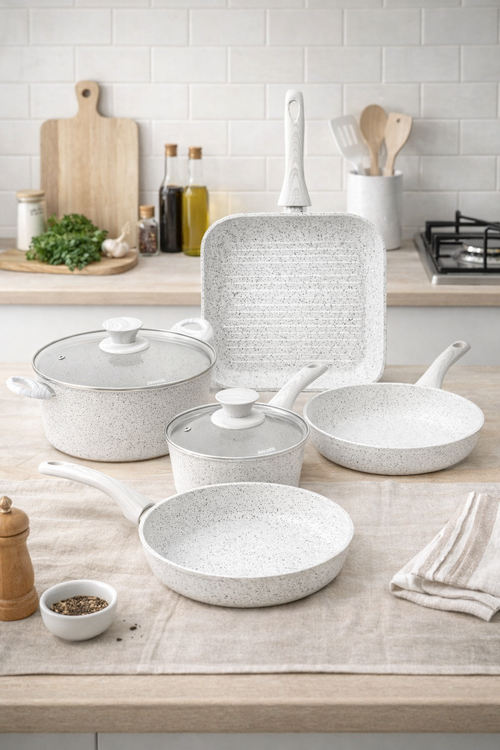 Batterie 6 Pièces. Poignées En Bois Blanc « Stonewhite »