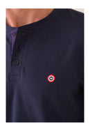 Ensemble Pyjama Haut Bleu Marine Et Pantalon Fantaisie En Coton - Pyjama Sebastien Haut Manches Longues Uni Marine Et Bas Long Fantaisie