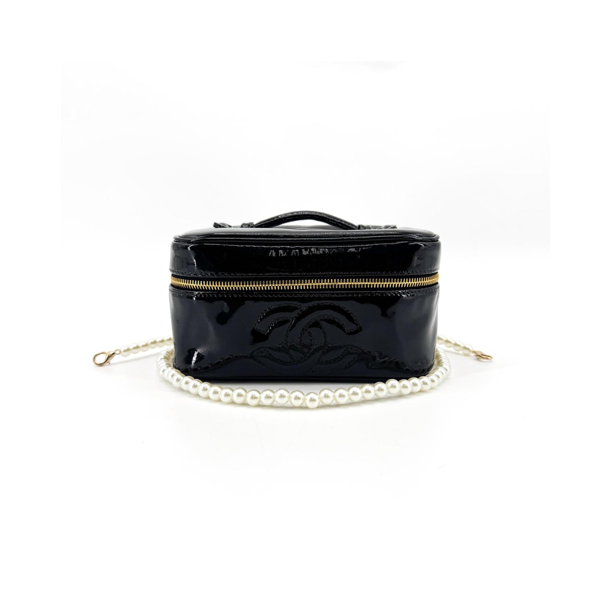 Pochette Chanel Vintage Timeless Cosmetic Case Large Cuir Verni - Noir