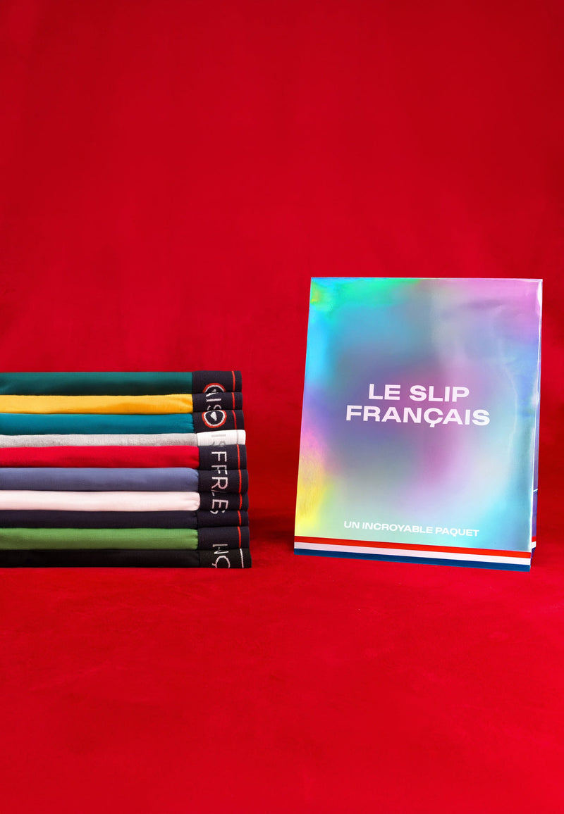 Lot De 10 Slips En Coton - Slips Moutarde Vert Sapin Gris Chiné Rouge Cerise Bleu Jean Marine Blanc Noir Topaz Mint Green