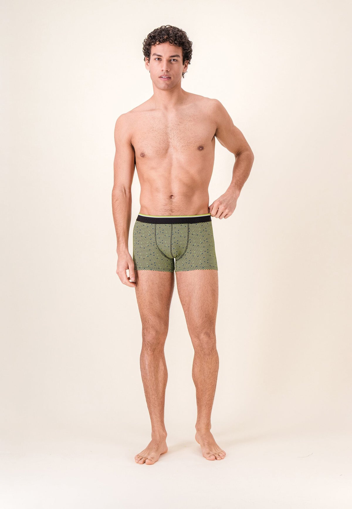 Boxer Marius Chevron En Coton - Jaune Anis